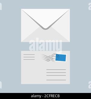 front and backside of envelope with postmarked stamp vector illustration Stock Vector