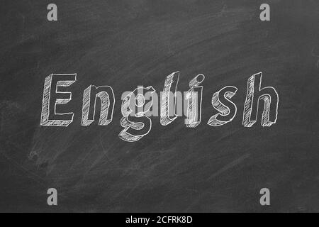 Hand drawing 'English' on blackboard. Stock Photo