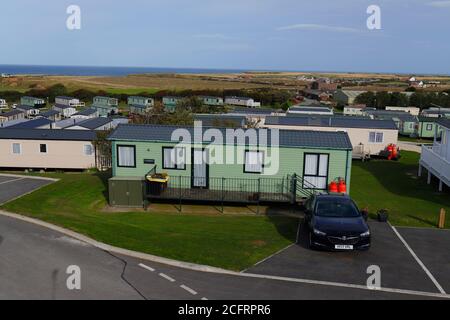 Static caravans at Haven holiday village at Thornwick Bay in Flamborough,East Yorkshire,UK Stock Photo