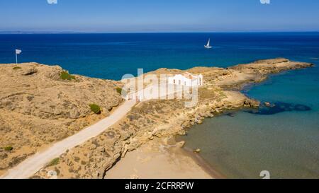 Aerial view of St Nicholas Beach and church, Zakynthos, Greece Stock Photo