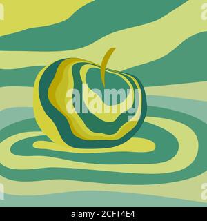 Apple fruit psychedelic yellow green. Vector illustration optical illusion Colorful drawn visualization. Fantastic neon Stock Vector