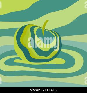 Apple fruit psychedelic yellow green. Vector illustration optical illusion Colorful drawn visualization. Fantastic neon Stock Vector