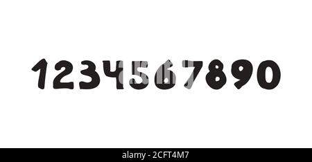 Numbers font decorative hand drawn lettering, vector numerals set. Handwritten typographic design. Cartoon funny bold numbers for logo, poster Stock Vector