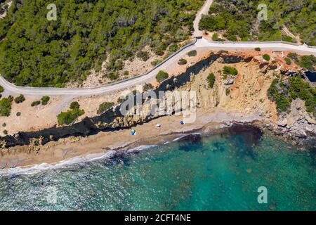 Stock picture dated July 2020 of Agua Blanca beach on the Spanish island of Ibiza by the Mediterranean Sea. It is in the municipality of Santa Eulˆria des Riu and is 6.4 miles north east of the town of Santa Eulˆria des Riu. Stock Photo