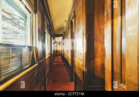 interior corridor of a railway sleeping car Stock Photo