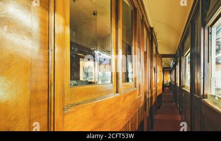 interior corridor of a railway sleeping car Stock Photo
