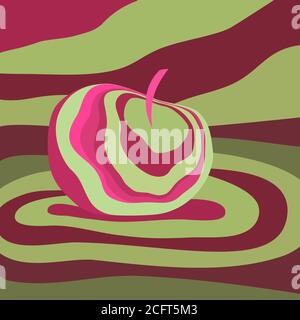 Apple fruit psychedelic pink green colors. Vector illustration optical illusion. Colorful hand drawn visualization Stock Vector