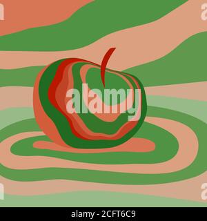 Apple fruit psychedelic red green. Vector illustration optical illusion Colorful hand drawn visualization fantastic neon Stock Vector