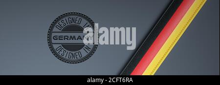 Designed in Germany stamp & German flag. Stock Photo