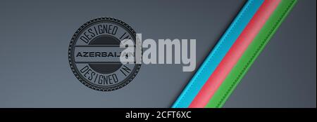 Designed in Azerbaijan stamp & Azerbaijani flag. Stock Photo