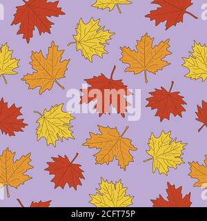 Vector illustration, set of bright realistic autumn maple leaves. Fall leaves background. Stock Vector