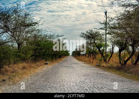 The old and authentic stone road from Tarrafal to Praiai Stock Photo
