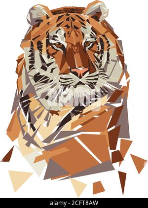 tiger, portrait, black, coloured, stylised, line, line drawing, geometric pattern, Portrait of a tiger in a linear image and in different colors Stock Vector