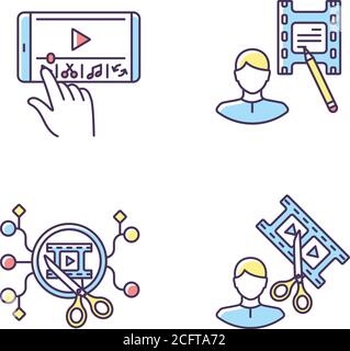 Movie making RGB color icons set Stock Vector