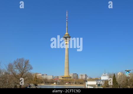 Beijing / China - March 1, 2014: The Central Radio and TV Tower is a 405 meter tall telecommunications and observation tower in Beijing Stock Photo