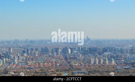 Beijing / China - March 1, 2014: Aerial view of downtown Beijing, view from the Central Radio and TV Tower in Beijing Stock Photo