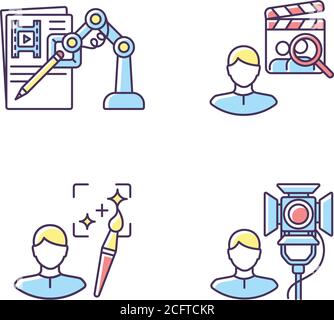 Movie production RGB color icons set Stock Vector