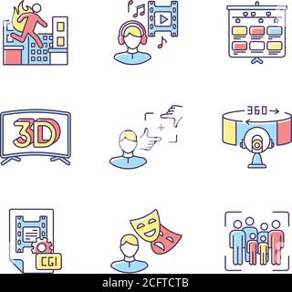 Film making RGB color icons set Stock Vector
