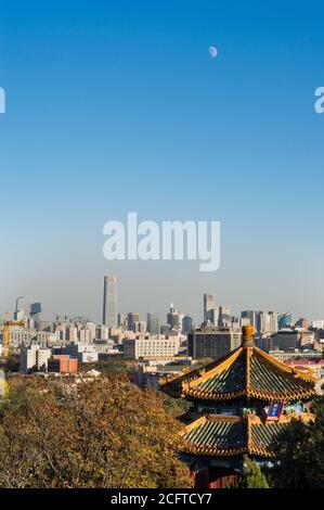 Beijing/ China - February 11, 2014: Aerial view of the Central Business District of Beijing from Jingshan Park Stock Photo