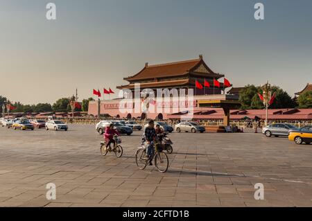 Beijing / China - September 27, 2014: The Tiananmen or the Gate of Heavenly Peace, monumental gate in the centre of Beijing, widely used as a national Stock Photo