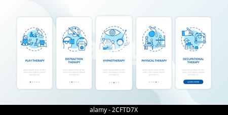 Pediatric palliative care onboarding mobile app page screen with concepts Stock Vector