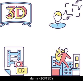 Film production RGB color icons set Stock Vector