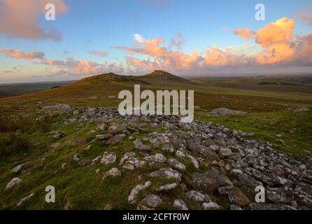 View from Showery Tor across to Rough Tor on Bodmin Moor Stock Photo