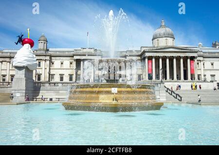 Trafalgar Square with the National Gallery and fountains by Edwin Lutyens. London, UK. Stock Photo