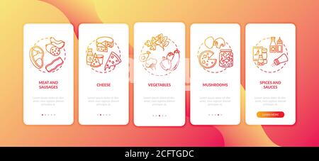 Pizza constructor onboarding mobile app page screen with concepts Stock Vector