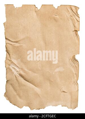 Old paper sheet with torn edges isolated on white background Stock Photo