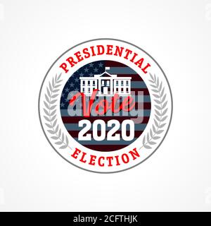 Presidential election USA vote 2020 emblem. Election Day amid American flag. Debate on the US presidential election. Election voting vector template Stock Vector