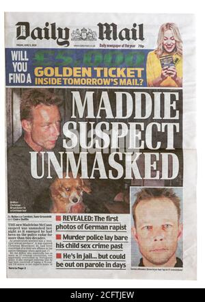 The front page of the Daily Mail from June 2020 with the headline Maddie Suspect Unmasked Stock Photo