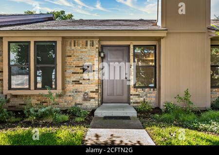 Entrance of a one story house in Dallas Texas, USA Stock Photo