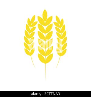 Three wheat icon isolated. Yellow agriculture wheat symbol Stock Vector