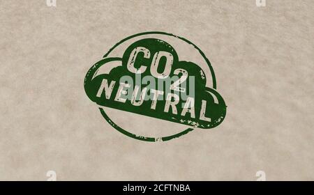 CO2 carbon neutral emission stamp icons in few color versions. Ecology, nature friendly, climate change, green fuel and earth protect concept 3D rende Stock Photo