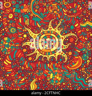 Doodle mandala with circle pattern background. Psychedelic colorful graphic artwork. Stock Vector