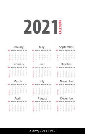 2021 monthly calendar template isolated white color Stock Vector