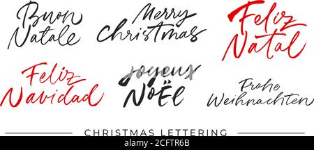 Merry Christmas calligraphy in different languages Stock Vector