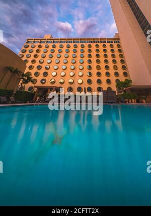 Hotel with Empty Pool Area in Bangkok, Thailand Stock Photo