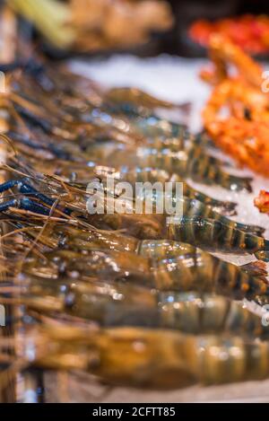 Fresh Crayfish on Ice Ready for Sale in Restaurant Stock Photo