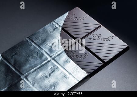 Lindt dark chocolate made with 90% cocoa Stock Photo