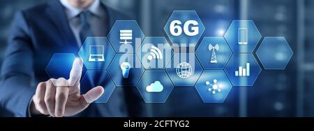Creative connection 6G Network Internet Mobile Wireless concept 2021. Stock Photo