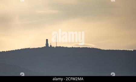view on taunus feldberg with tower at sunset, frankfurt, germany Stock Photo