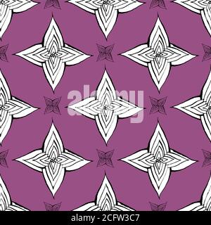 Cactus flower seamless vector pattern. Vector hand drawn purple succulent cactus illustration. Seamless plant wallpaper. Stock Vector