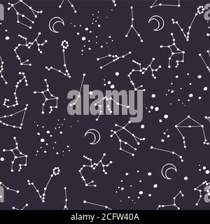 Constellations of the zodiac signs. Vector seamless pattern for design Stock Vector