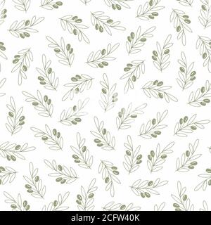 Vector seamless pattern with olive branches on a white background. Decorative background for wrapping paper, wallpaper design, covers Stock Vector