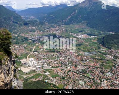 Panoramic viuew on Riva del garda from mountain peak of monte colodri, italy Stock Photo