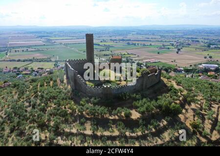 aerial view of the Castle of Montecchio Vesponidefault Stock Photo