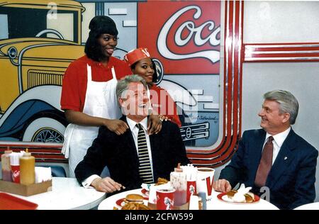 Photograph of President William Jefferson Clinton and Georgia Governor Zell Miller Eating at The Varsity Diner in Atlanta, Georgia Stock Photo