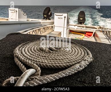 Coiled rope at the Fire and Dragons Cruise of the True North, Sunda Islands, Indonesia Stock Photo